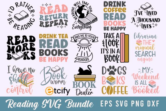 Download Reading SVG Bundle, Book Lovers Quotes - Lover Collection