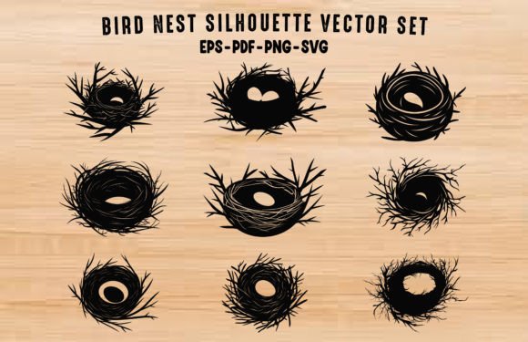 Download Intricate Bird Nest Black Silhouette Set - Intricate Collection