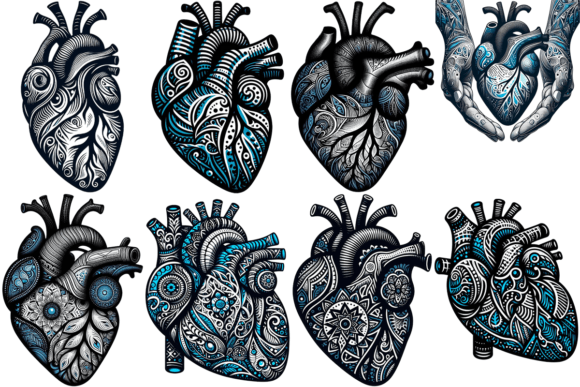 Download 8 Human Heart Intricate Patterns Bundle - Intricate Collection