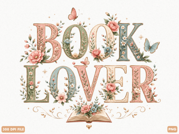 Download Book Lover Floral Typography PNG - Lover Collection